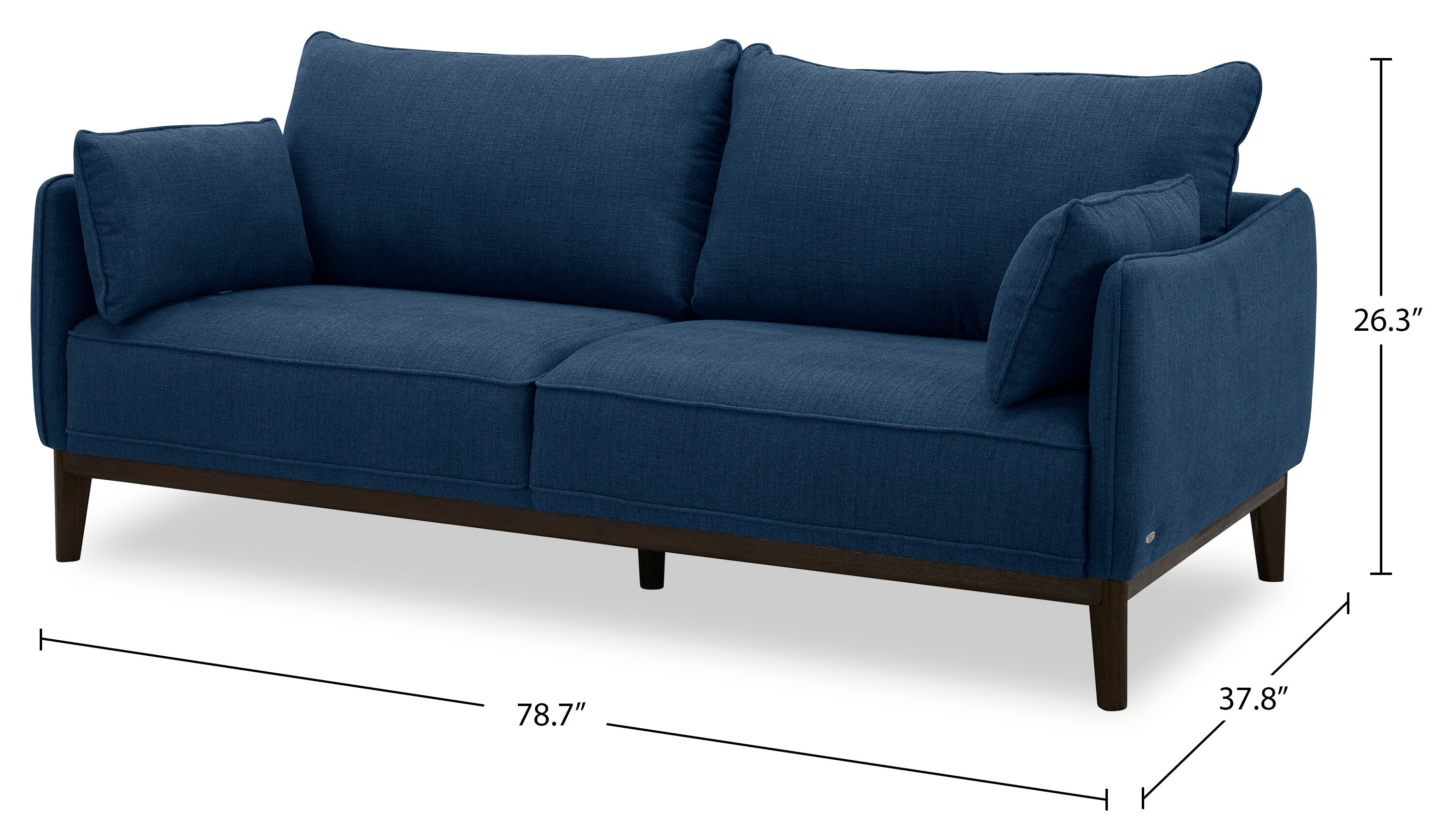 Cindy Crawford Home Gena 78.7" Linen-Look Fabric Condo Size Sofa with Removable Back Cushions - Midnight Blue | Sofa Gena de Cindy Crawford Home de 78,7 po de format condo en tissu d’apparence lin avec coussins de dossier amovibles - bleu minuit