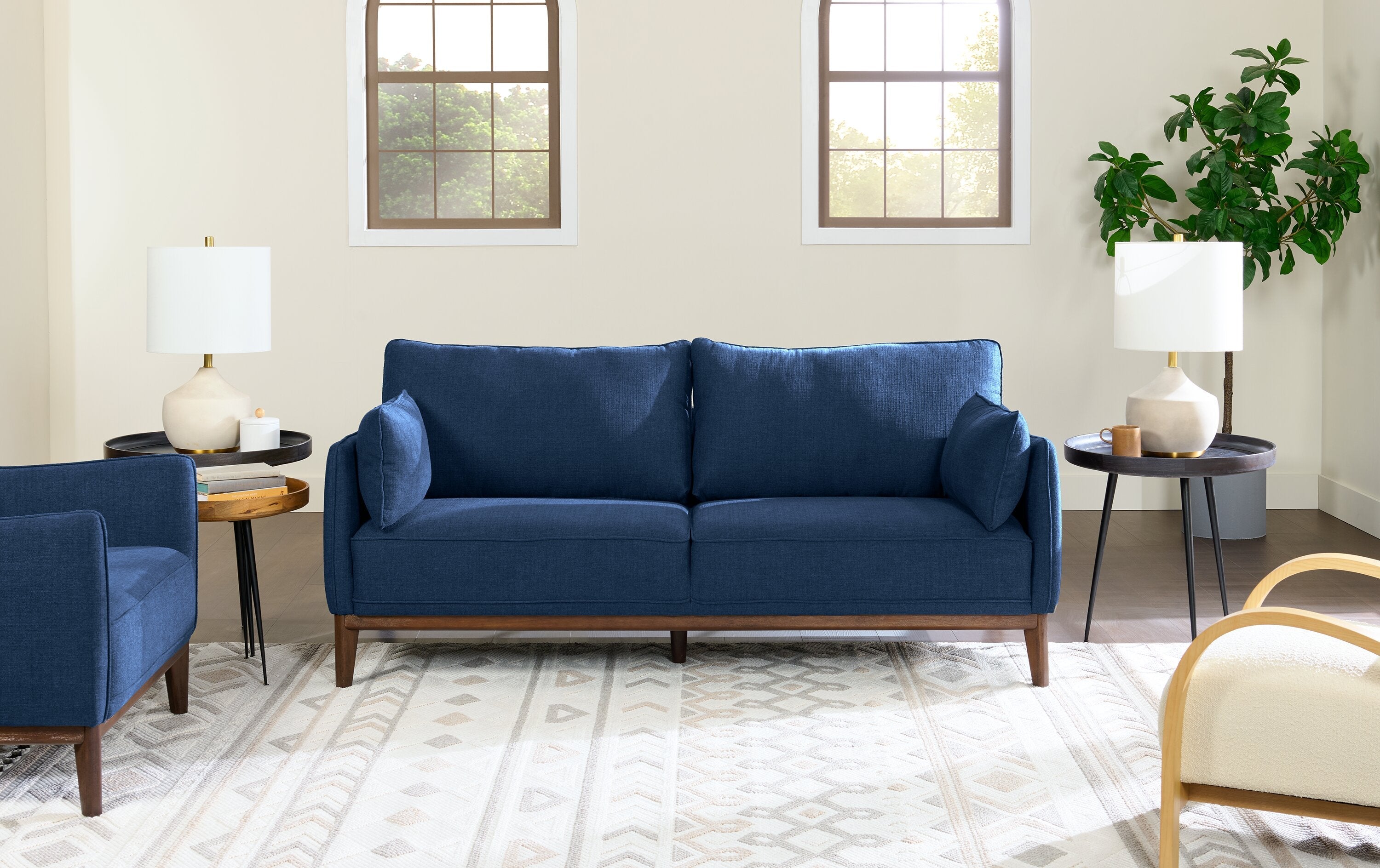 Cindy Crawford Home Gena 78.7" Linen-Look Fabric Condo Size Sofa with Removable Back Cushions - Midnight Blue | Sofa Gena de Cindy Crawford Home de 78,7 po de format condo en tissu d’apparence lin avec coussins de dossier amovibles - bleu minuit