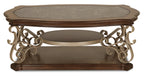 Heidi 52" Ornate Coffee Table with Shelf - Brown and Champagne with Metal Legs|Table à café ornée Heidi de 52 po avec tablette - brune et champagne avec pattes en métal