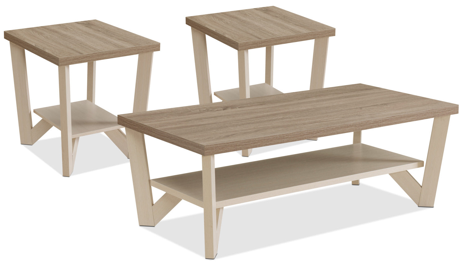Arika 47.5" Modern 3-Pack Coffee + 2 End Tables with Shelf - Ivory |Ensemble 3 tables modernes Arika de 47,5 po (table à café et 2 tables de bout) avec tablette - ivoire