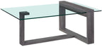 California 47.25" Modern Glass Top Coffee Table - Distressed Grey |Table à café moderne California de 47,25 po avec dessus en verre - gris vieilli
