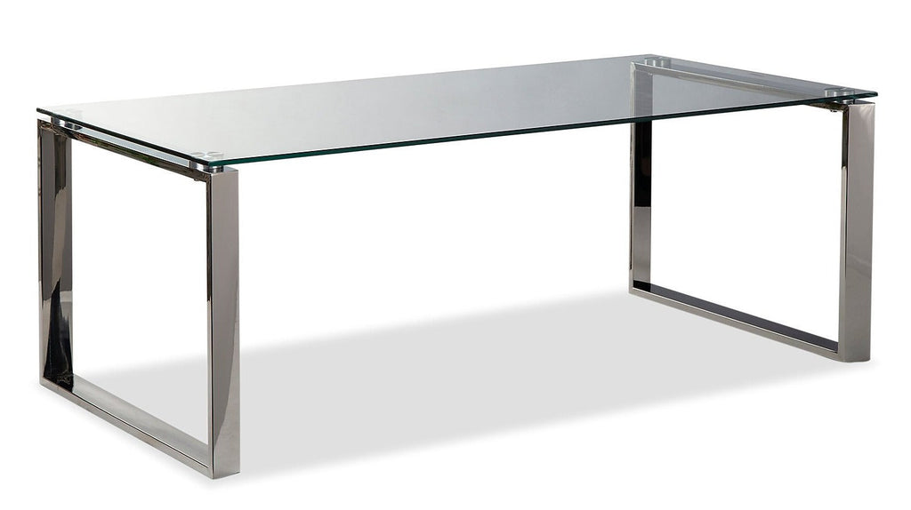 Metro 47" Modern Glass Top Coffee Table - Silver with Metal Legs|Table à café moderne Metro de 47 po avec dessus en verre - argentée avec pattes en métal