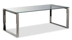 Metro 47" Modern Glass Top Coffee Table - Silver with Metal Legs|Table à café moderne Metro de 47 po avec dessus en verre - argentée avec pattes en métal