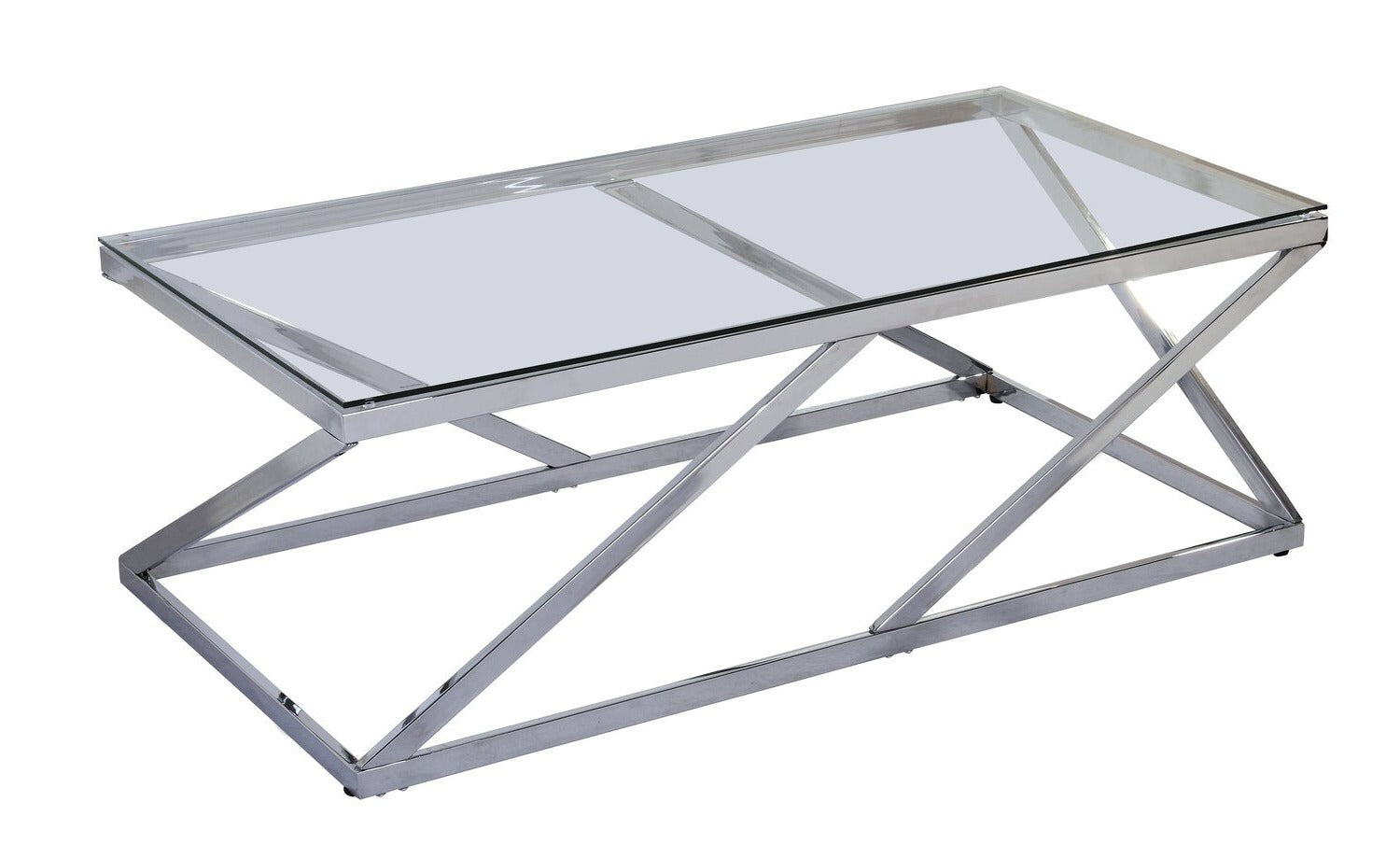 Nixon 47.25" Modern Glass Top Coffee Table - Chrome with Metal Base|Table à café moderne Nixon de 47,25 po avec dessus en verre - chromée avec base en métal