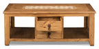 Santa Fe Rustico 47.25" Rustic Coffee Table with Storage and Shelf - Natural Pine with Marble Inset|Table à café rustique Santa Fe Rustico de 47,25 po avec rangement et tablette - pin naturel avec incrustation de marbre