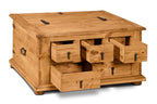 Santa Fe Rustico 35.5" Rustic Square Coffee Table with Storage - Natural Pine with Trunk Style|Table à café carrée rustique Santa Fe Rustico de 35,5 po avec rangement - pin naturel avec style coffre