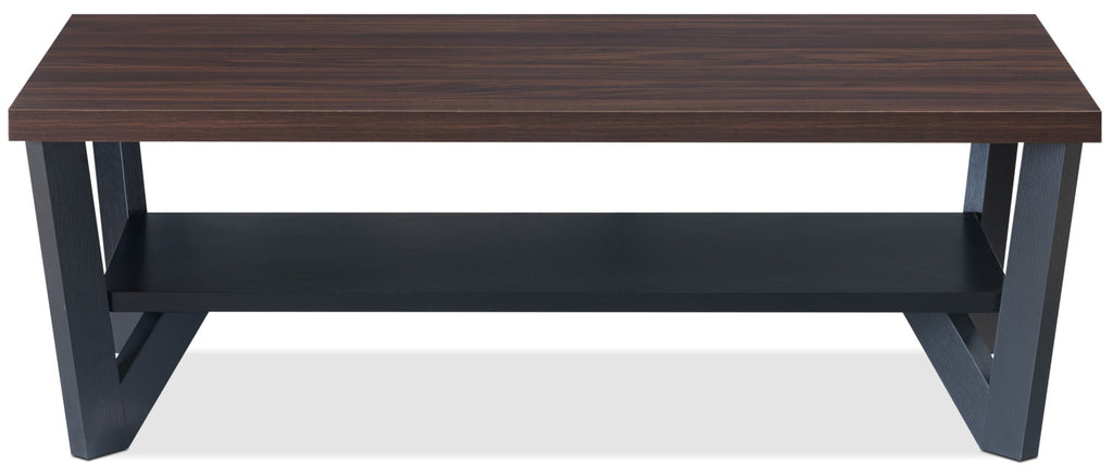 Arika 47.5" Modern 3-Pack Coffee + 2 End Tables with Shelf - Dark Walnut annd Black |Ensemble 3 tables modernes Arika de 47,5 po (table à café et 2 tables de bout) avec tablette - noyer foncé et noir