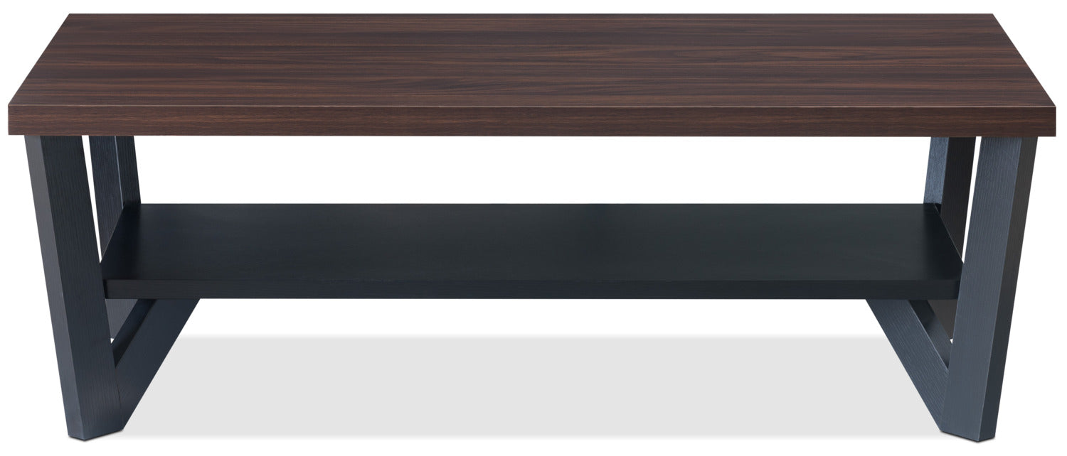 Arika 47.5" Modern 3-Pack Coffee + 2 End Tables with Shelf - Dark Walnut annd Black |Ensemble 3 tables modernes Arika de 47,5 po (table à café et 2 tables de bout) avec tablette - noyer foncé et noir