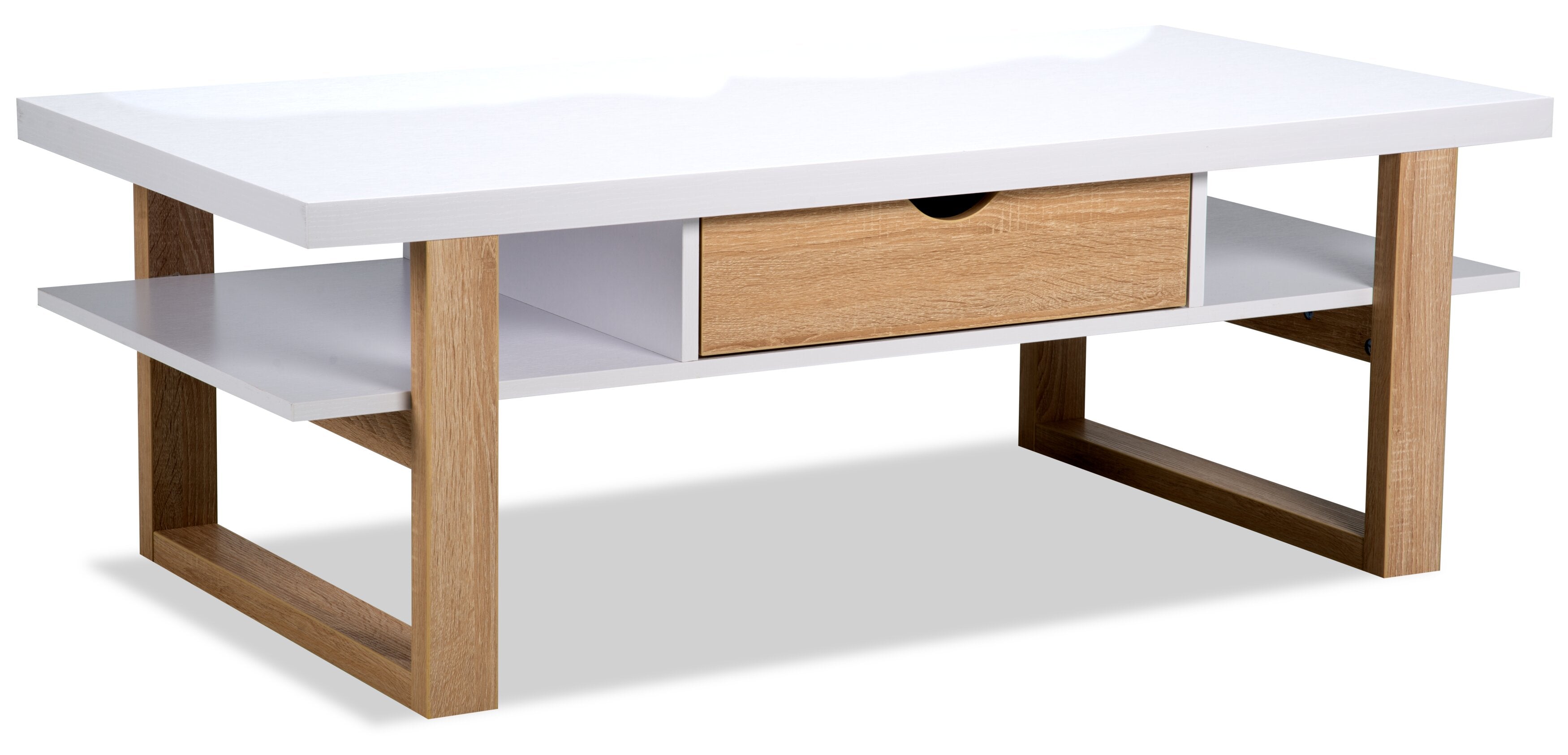Izaac 47.25" Modern Coffee Table with Storage and Shelf - White and Brown |Table à café moderne Izaac de 47,25 po avec rangement et tablette - blanche et brune
