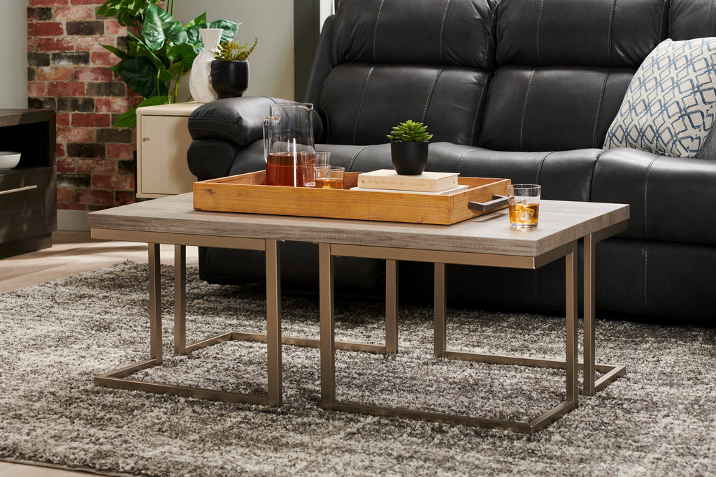 Jesse 47" Modern Coffee Table - Grey and Pewter with Metal Base|Table à café moderne Jesse de 47 po - grise et étain avec base en métal