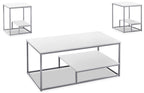 Jules 42.25" Modern 3-Pack Coffee + 2 End Tables with Shelf - White with Grey Metal Frame|Ensemble 3 tables modernes Jules de 42,25 po (table à café et 2 tables de bout) avec tablette - blanc avec armature en métal gris