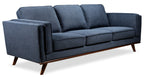 Kort & Co. Kassia 90.6" Linen-Look Fabric Sofa with Wood Base and Legs - Blue | Sofa Kassia de Kort & Co. de 90,6 po en tissu d’apparence lin avec base et pattes en bois - bleu