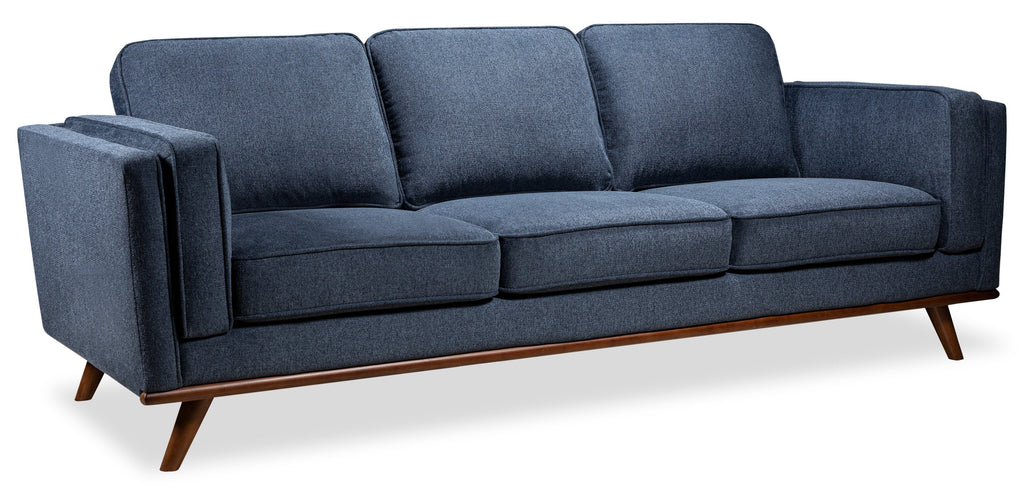 Kort & Co. Kassia 90.6" Linen-Look Fabric Sofa with Wood Base and Legs - Blue | Sofa Kassia de Kort & Co. de 90,6 po en tissu d’apparence lin avec base et pattes en bois - bleu