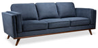 Kort & Co. Kassia 90.6" Linen-Look Fabric Sofa with Wood Base and Legs - Blue | Sofa Kassia de Kort & Co. de 90,6 po en tissu d’apparence lin avec base et pattes en bois - bleu