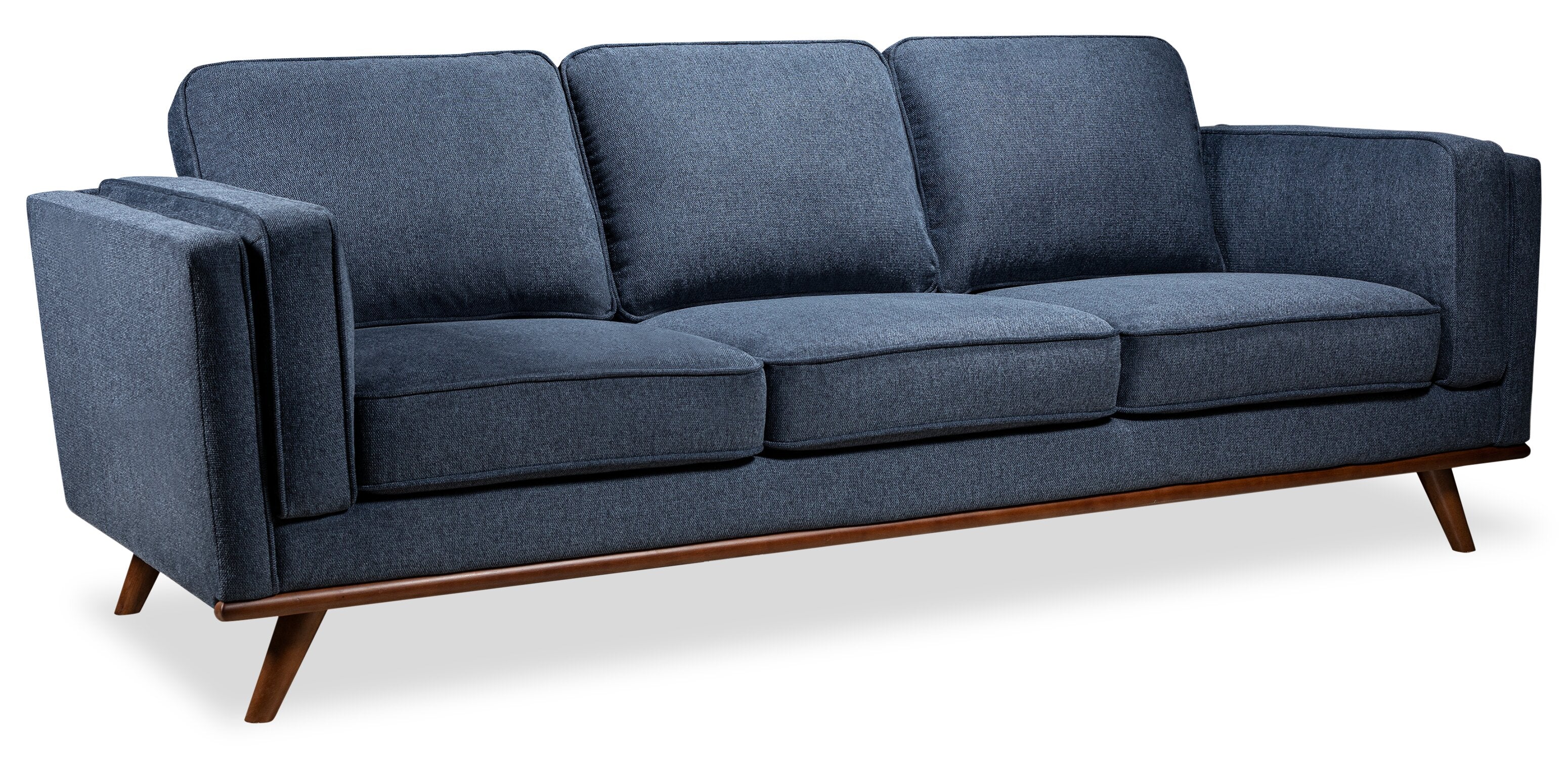 Kort & Co. Kassia 90.6" Linen-Look Fabric Sofa with Wood Base and Legs - Blue | Sofa Kassia de Kort & Co. de 90,6 po en tissu d’apparence lin avec base et pattes en bois - bleu
