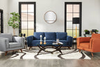 Kort & Co. Kassia 90.6" Linen-Look Fabric Sofa with Wood Base and Legs - Blue | Sofa Kassia de Kort & Co. de 90,6 po en tissu d’apparence lin avec base et pattes en bois - bleu
