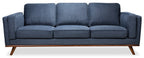 Kort & Co. Kassia 90.6" Linen-Look Fabric Sofa with Wood Base and Legs - Blue | Sofa Kassia de Kort & Co. de 90,6 po en tissu d’apparence lin avec base et pattes en bois - bleu