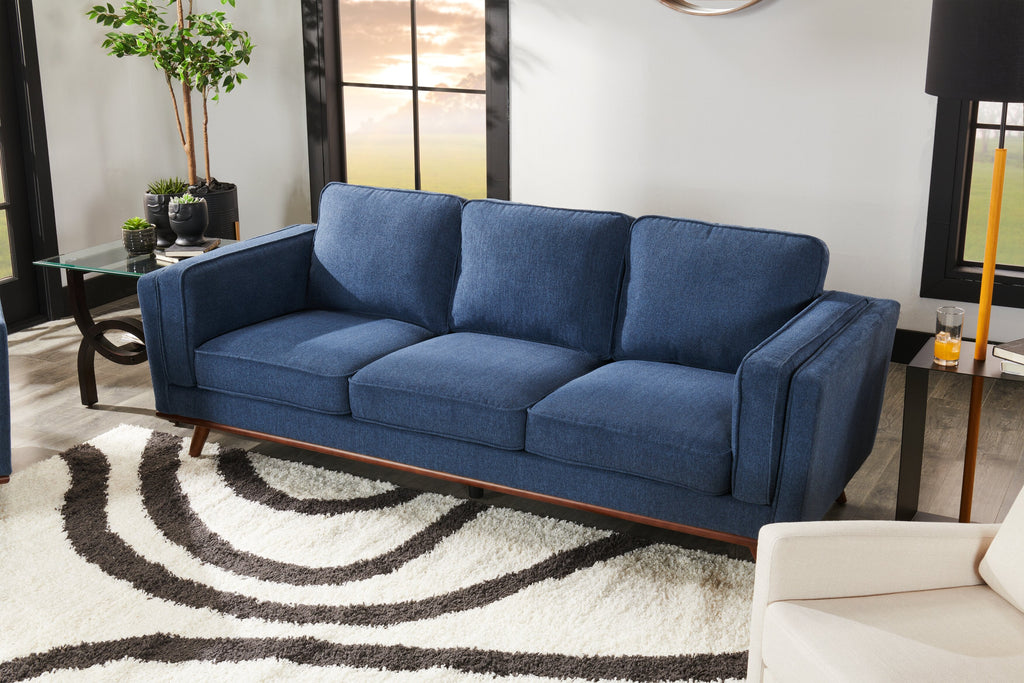 Kort & Co. Kassia 90.6" Linen-Look Fabric Sofa with Wood Base and Legs - Blue | Sofa Kassia de Kort & Co. de 90,6 po en tissu d’apparence lin avec base et pattes en bois - bleu