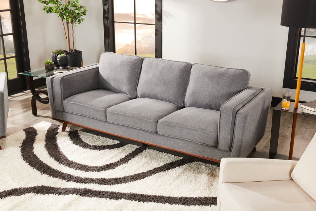 Kort & Co. Kassia 90.6" Linen-Look Fabric Sofa with Wood Base and Legs - Grey | Sofa Kassia de Kort & Co. de 90,6 po en tissu d’apparence lin avec base et pattes en bois - gris