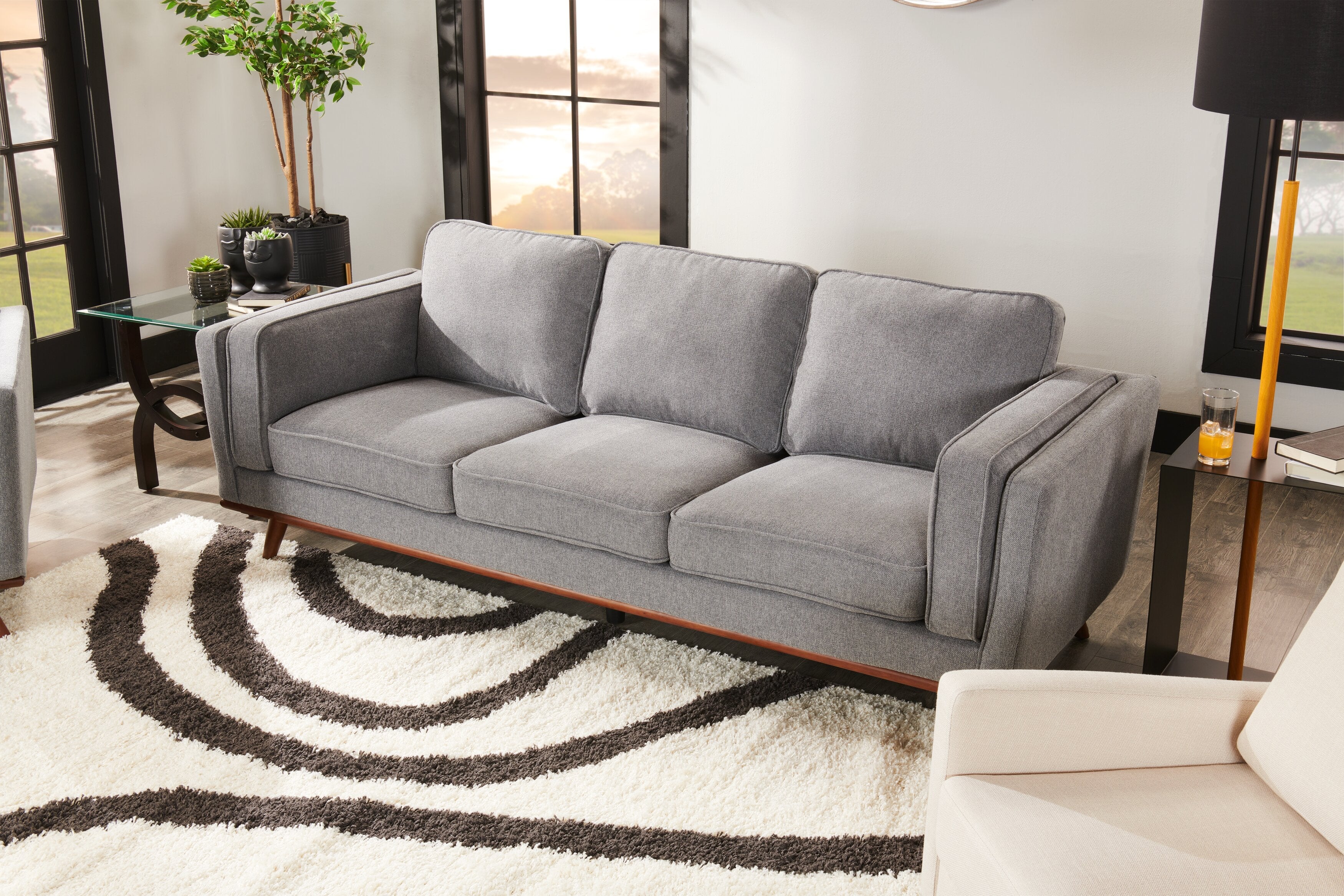 Kort & Co. Kassia 90.6" Linen-Look Fabric Sofa with Wood Base and Legs - Grey | Sofa Kassia de Kort & Co. de 90,6 po en tissu d’apparence lin avec base et pattes en bois - gris