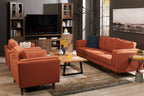 Kort & Co. Kassia 90.6" Linen-Look Fabric Sofa with Wood Base and Legs - Orange | Sofa Kassia de Kort & Co. de 90,6 po en tissu d’apparence lin avec base et pattes en bois - orange