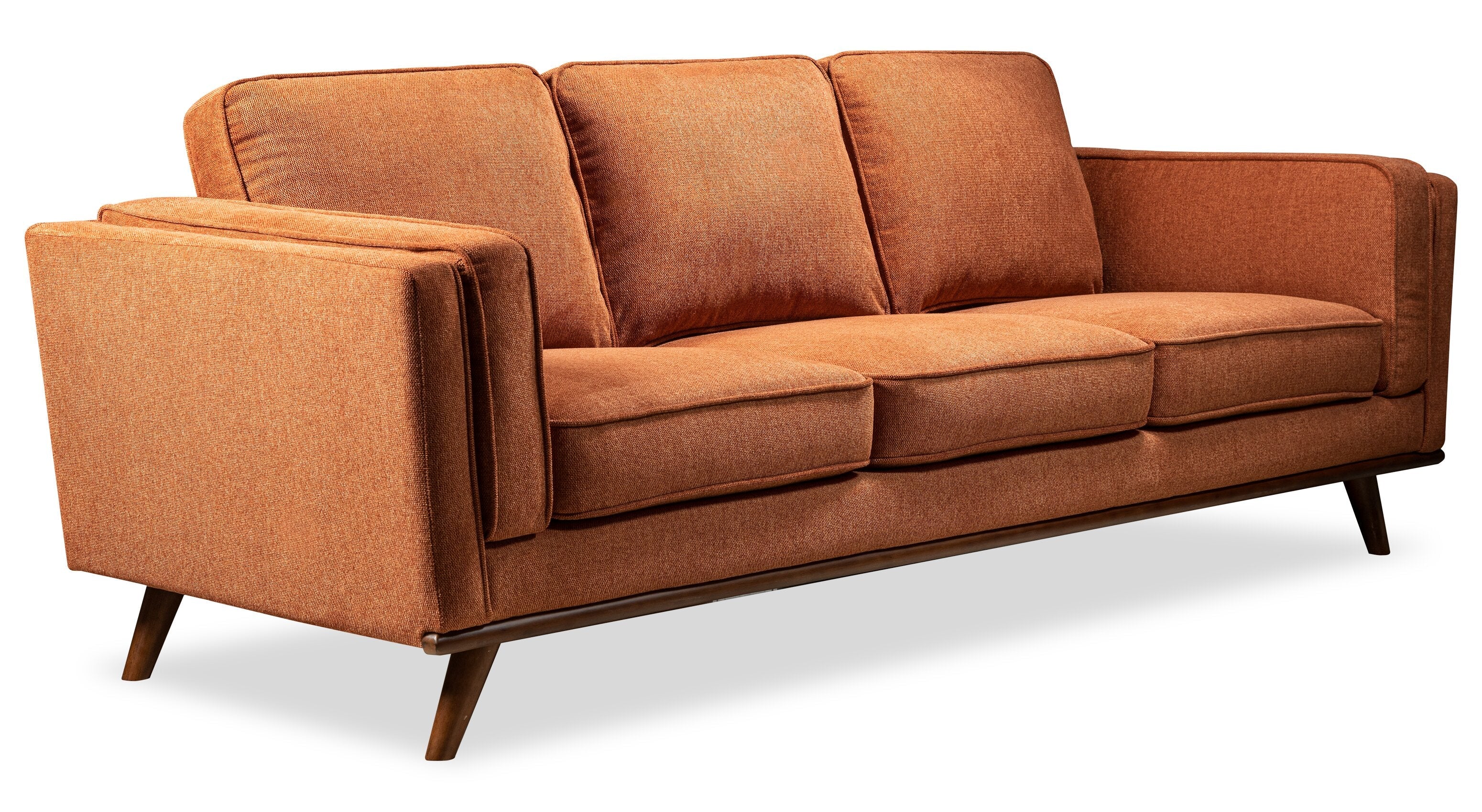 Kort & Co. Kassia 90.6" Linen-Look Fabric Sofa with Wood Base and Legs - Orange | Sofa Kassia de Kort & Co. de 90,6 po en tissu d’apparence lin avec base et pattes en bois - orange