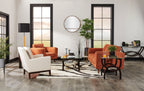 Kort & Co. Kassia 90.6" Linen-Look Fabric Sofa with Wood Base and Legs - Orange | Sofa Kassia de Kort & Co. de 90,6 po en tissu d’apparence lin avec base et pattes en bois - orange