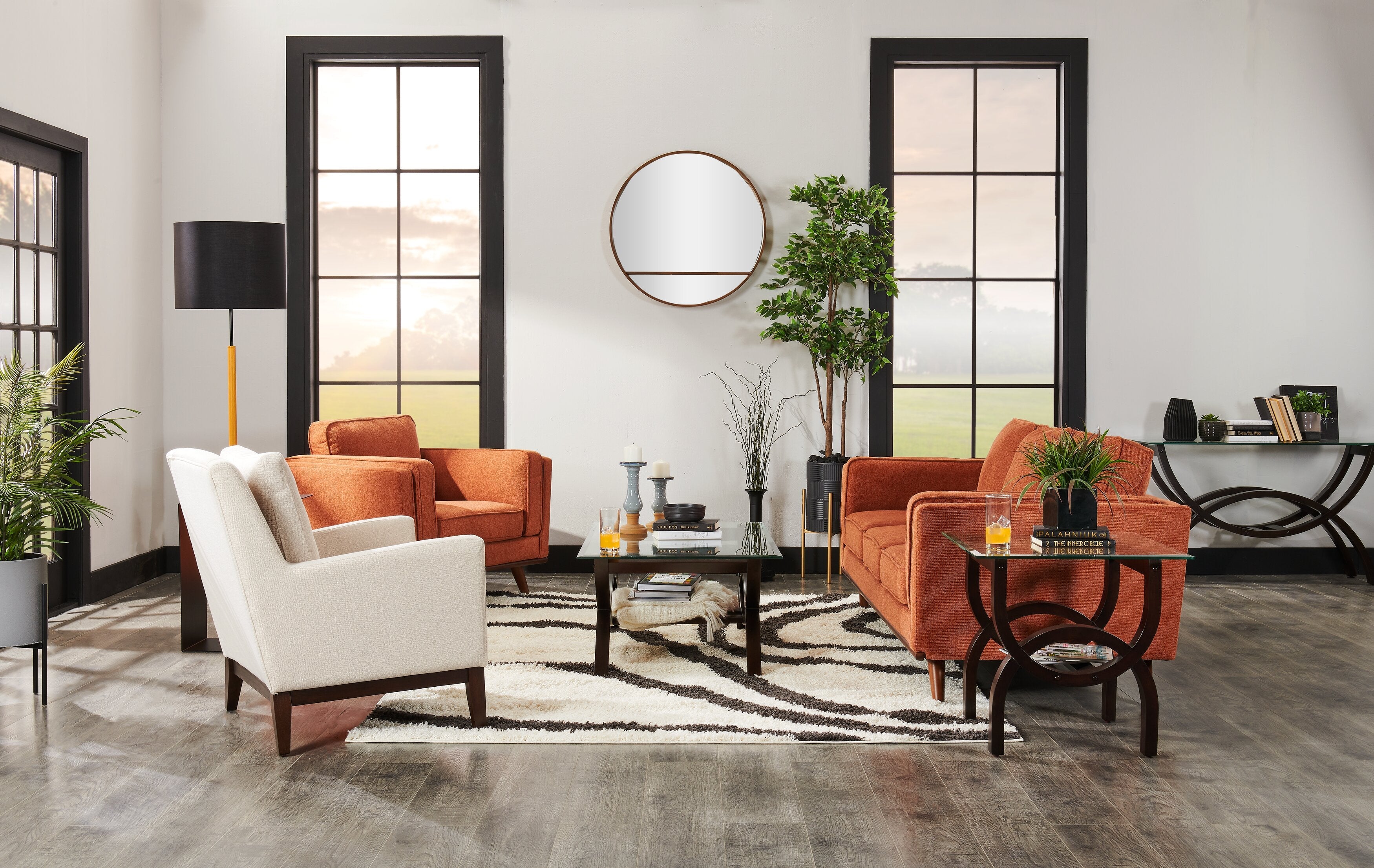 Kort & Co. Kassia 90.6" Linen-Look Fabric Sofa with Wood Base and Legs - Orange | Sofa Kassia de Kort & Co. de 90,6 po en tissu d’apparence lin avec base et pattes en bois - orange