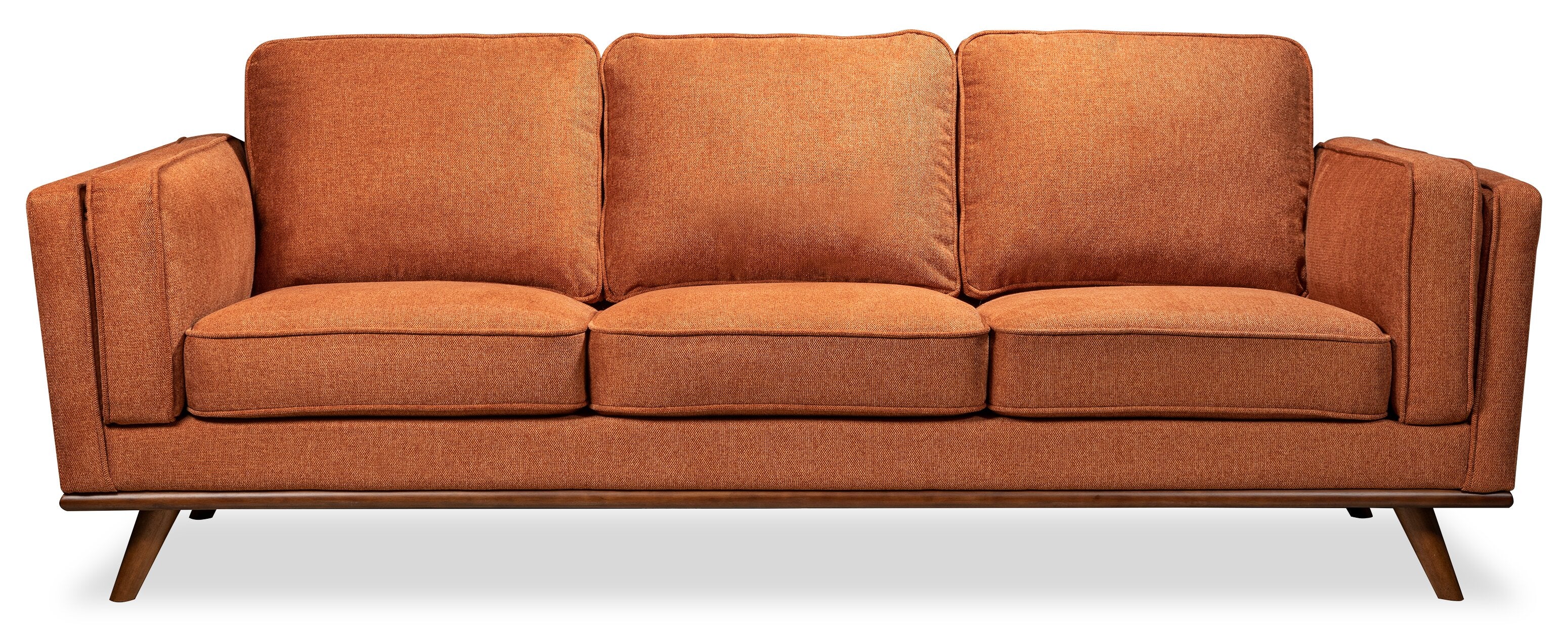 Kort & Co. Kassia 90.6" Linen-Look Fabric Sofa with Wood Base and Legs - Orange | Sofa Kassia de Kort & Co. de 90,6 po en tissu d’apparence lin avec base et pattes en bois - orange