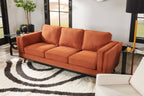 Kort & Co. Kassia 90.6" Linen-Look Fabric Sofa with Wood Base and Legs - Orange | Sofa Kassia de Kort & Co. de 90,6 po en tissu d’apparence lin avec base et pattes en bois - orange