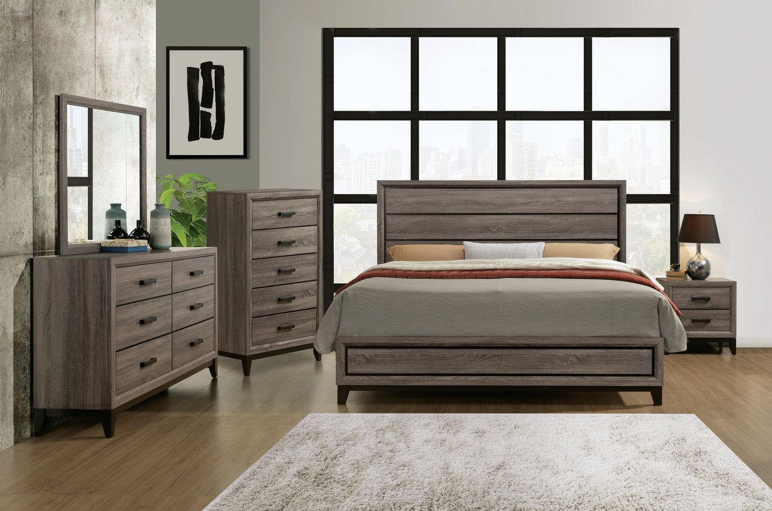 Kate Bedroom Chest of Drawers, 5-Drawer, 31.1"W x 50.4"H - Grey/Brown | Commode verticale Kate de 31,1 po (L) x 50,4 po (H) à 5 tiroirs pour la chambre à coucher - gris-brun