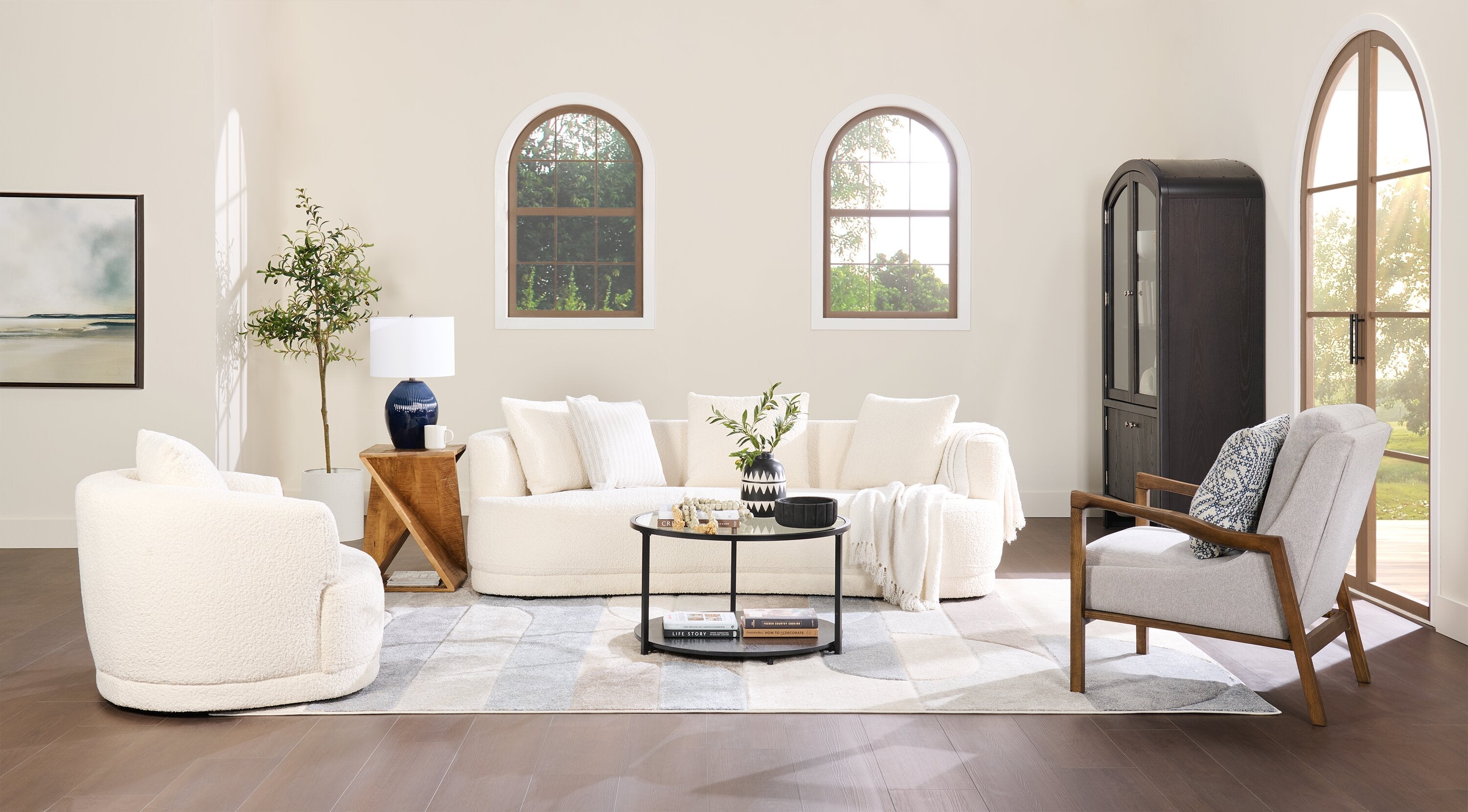 Kendal 31.5" Modern Round Glass Top Coffee Table with Casters - Black | Table à café moderne Kendal ronde de 31,5 po avec dessus en verre - noire