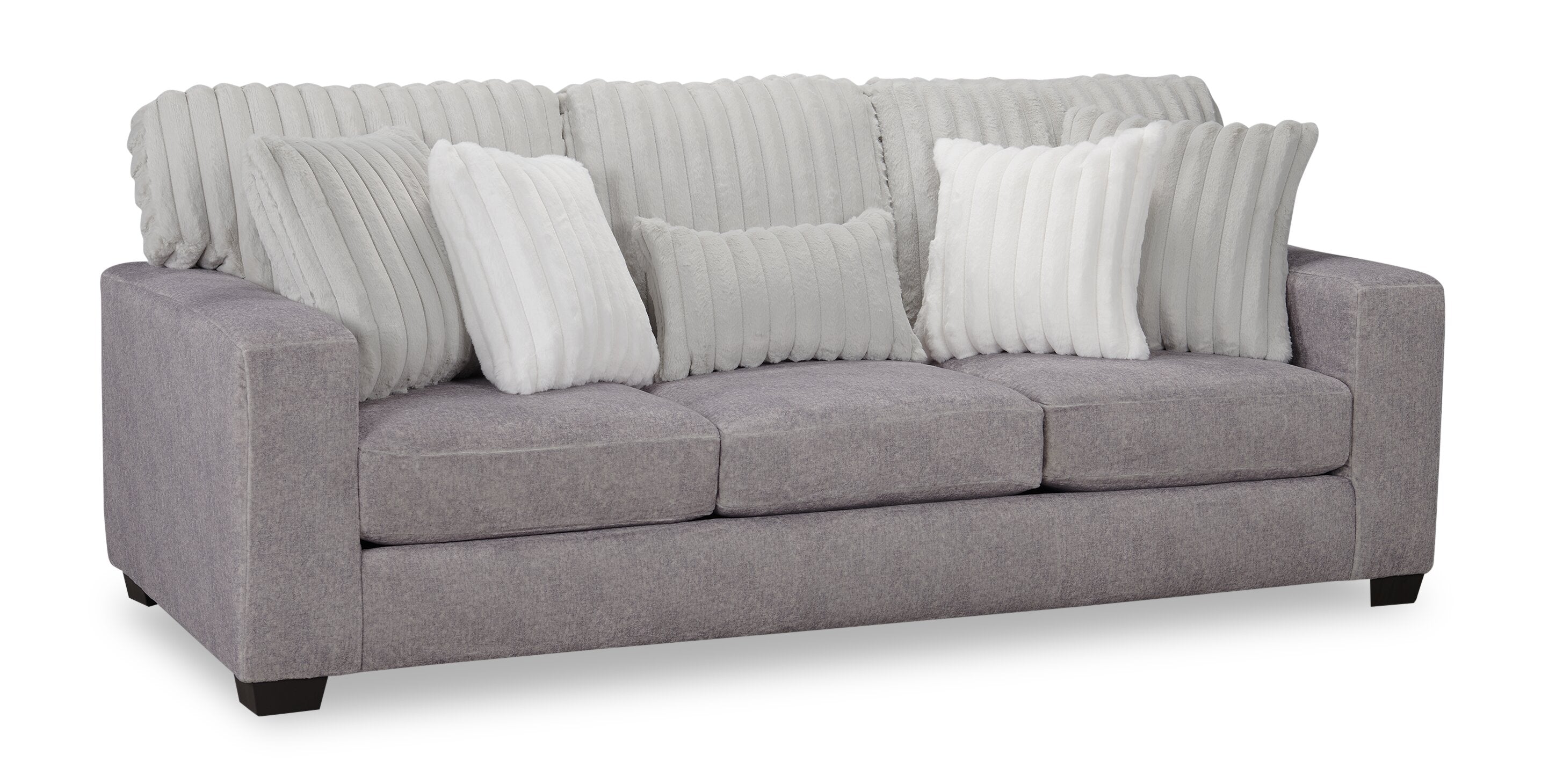 Made in Canada Koda 92" Chenille and Faux Fur Fabric Sofa with Removable Cushions - Plush Paloma Grey | Sofa Koda de 92 po fabriqué au Canada en tissu de chenille et de fausse fourrure avec coussins amovibles - gris Paloma luxueux