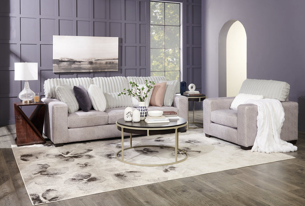 Made in Canada Koda 92" Chenille and Faux Fur Fabric Sofa with Removable Cushions - Plush Paloma Grey | Sofa Koda de 92 po fabriqué au Canada en tissu de chenille et de fausse fourrure avec coussins amovibles - gris Paloma luxueux