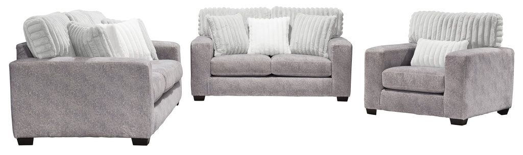 Made in Canada Koda 92" Chenille and Faux Fur Fabric Sofa with Removable Cushions - Plush Paloma Grey | Sofa Koda de 92 po fabriqué au Canada en tissu de chenille et de fausse fourrure avec coussins amovibles - gris Paloma luxueux
