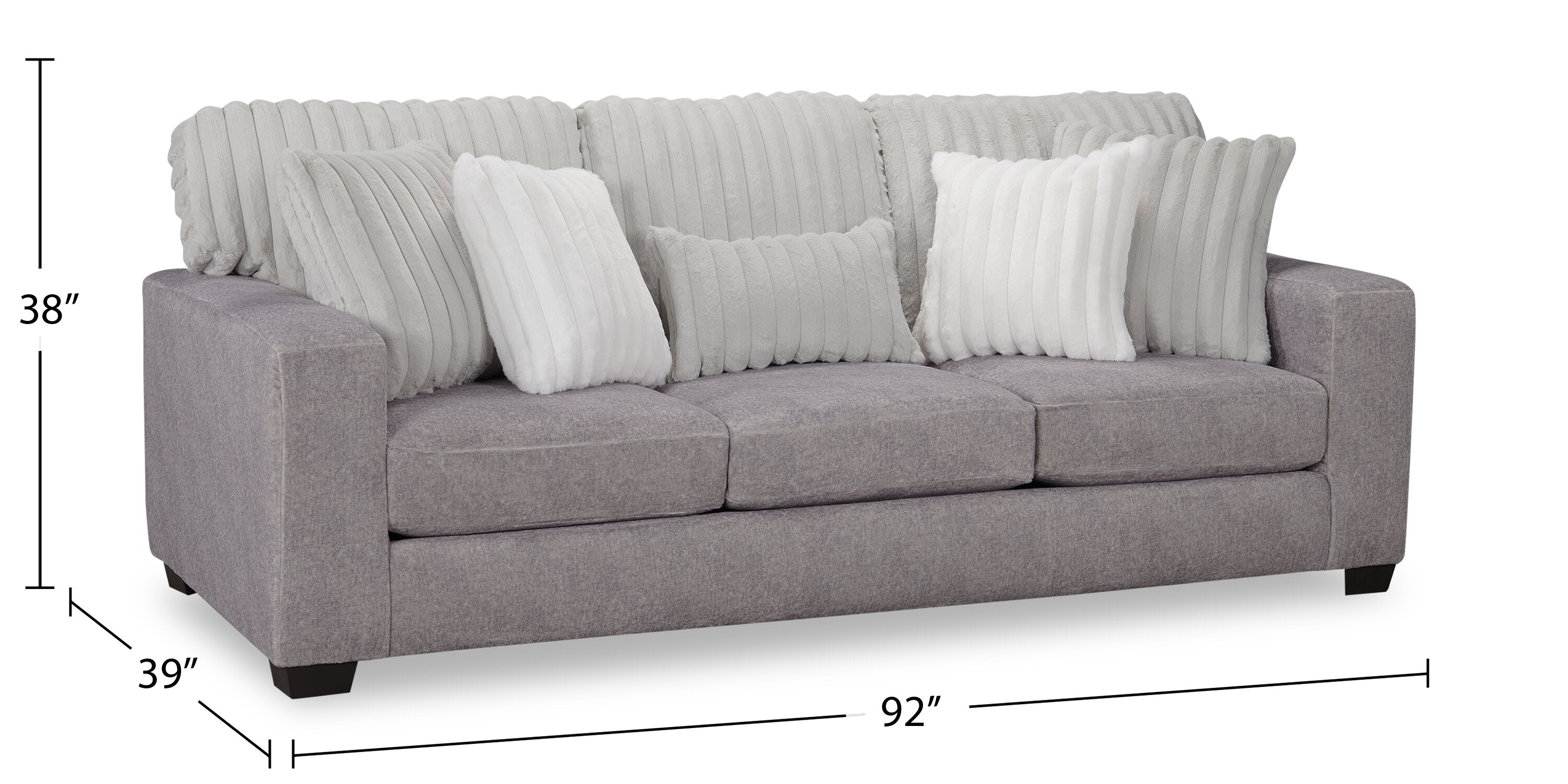 Made in Canada Koda 92" Chenille and Faux Fur Fabric Sofa with Removable Cushions - Plush Paloma Grey | Sofa Koda de 92 po fabriqué au Canada en tissu de chenille et de fausse fourrure avec coussins amovibles - gris Paloma luxueux
