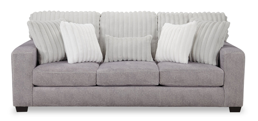 Made in Canada Koda 92" Chenille and Faux Fur Fabric Sofa with Removable Cushions - Plush Paloma Grey | Sofa Koda de 92 po fabriqué au Canada en tissu de chenille et de fausse fourrure avec coussins amovibles - gris Paloma luxueux