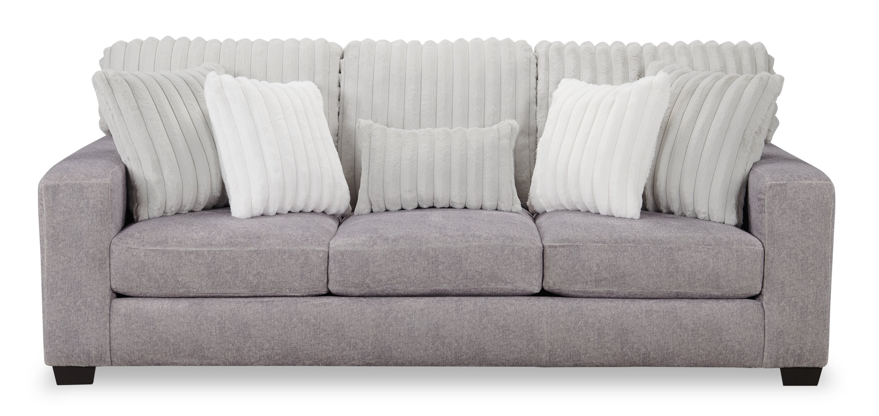 Made in Canada Koda 92" Chenille and Faux Fur Fabric Sofa with Removable Cushions - Plush Paloma Grey | Sofa Koda de 92 po fabriqué au Canada en tissu de chenille et de fausse fourrure avec coussins amovibles - gris Paloma luxueux