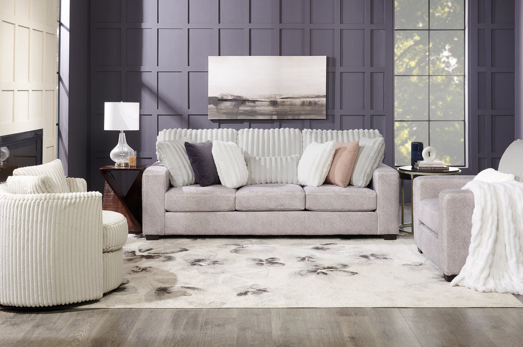 Made in Canada Koda 92" Chenille and Faux Fur Fabric Sofa with Removable Cushions - Plush Paloma Grey | Sofa Koda de 92 po fabriqué au Canada en tissu de chenille et de fausse fourrure avec coussins amovibles - gris Paloma luxueux