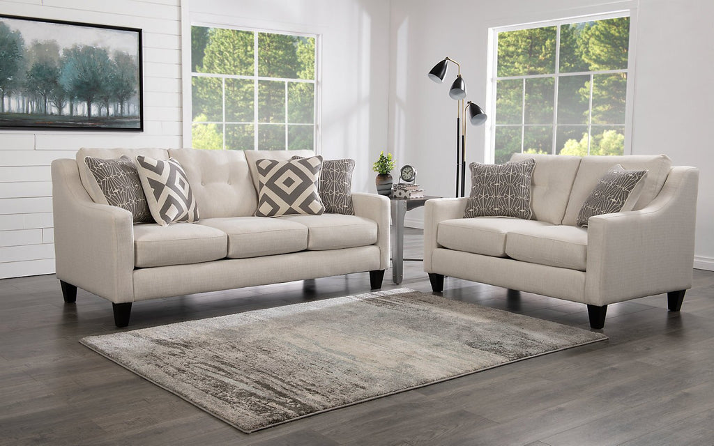 Made in Canada Cindy Crawford Home Kylie 78" Linen-Look Sofa with Wood Legs - Zeus Pearl | Sofa Kylie de Cindy Crawford Home de 78 po fabriqué au Canada en tissu d’apparence lin avec pattes en bois - perle Zeus