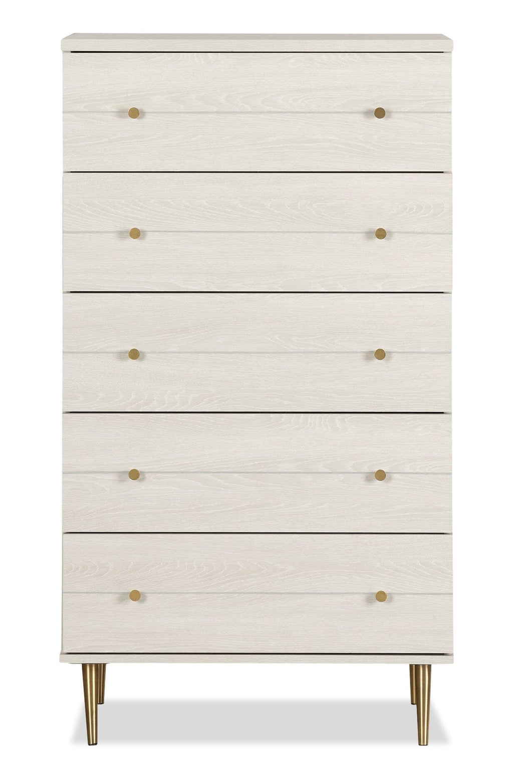 Lake Bedroom Chest of Drawers, 5-Drawer, 29"W x 52"H, Made in Canada, Glam - White | Commode verticale somptueuse Lake de 29 po (L) x 52 po (H) à 5 tiroirs pour la chambre à coucher, fabriquée au Canada - blanche