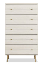 Lake Bedroom Chest of Drawers, 5-Drawer, 29"W x 52"H, Made in Canada, Glam - White | Commode verticale somptueuse Lake de 29 po (L) x 52 po (H) à 5 tiroirs pour la chambre à coucher, fabriquée au Canada - blanche