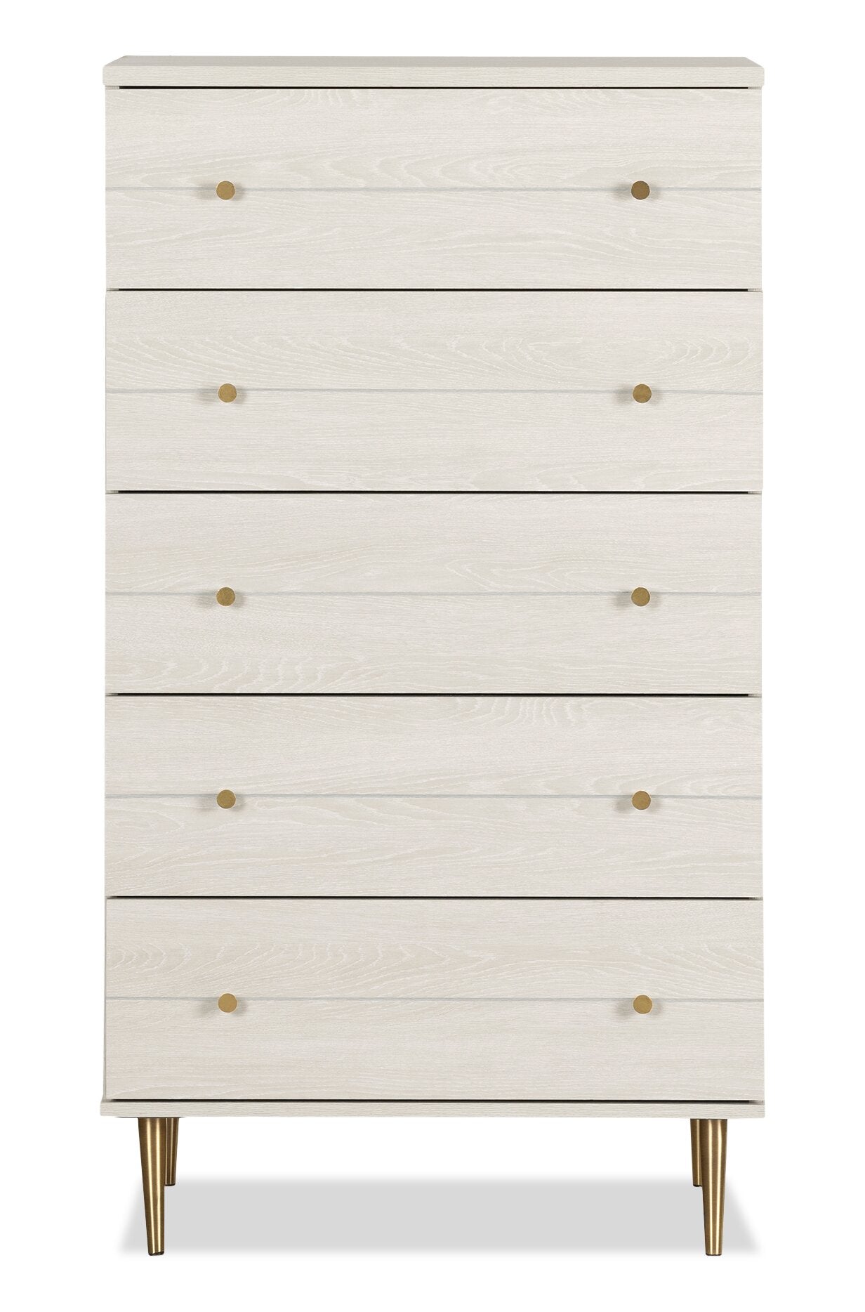 Lake Bedroom Chest of Drawers, 5-Drawer, 29"W x 52"H, Made in Canada, Glam - White | Commode verticale somptueuse Lake de 29 po (L) x 52 po (H) à 5 tiroirs pour la chambre à coucher, fabriquée au Canada - blanche