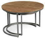 Veranasi 30" Rustic Round Nesting Coffee Tables - Washed Light Brown Wood Top and Iron Legs|Tables à café gigognes rondes rustiques Veranasi de 30 po - dessus en bois brun clair délavé et pattes en fer