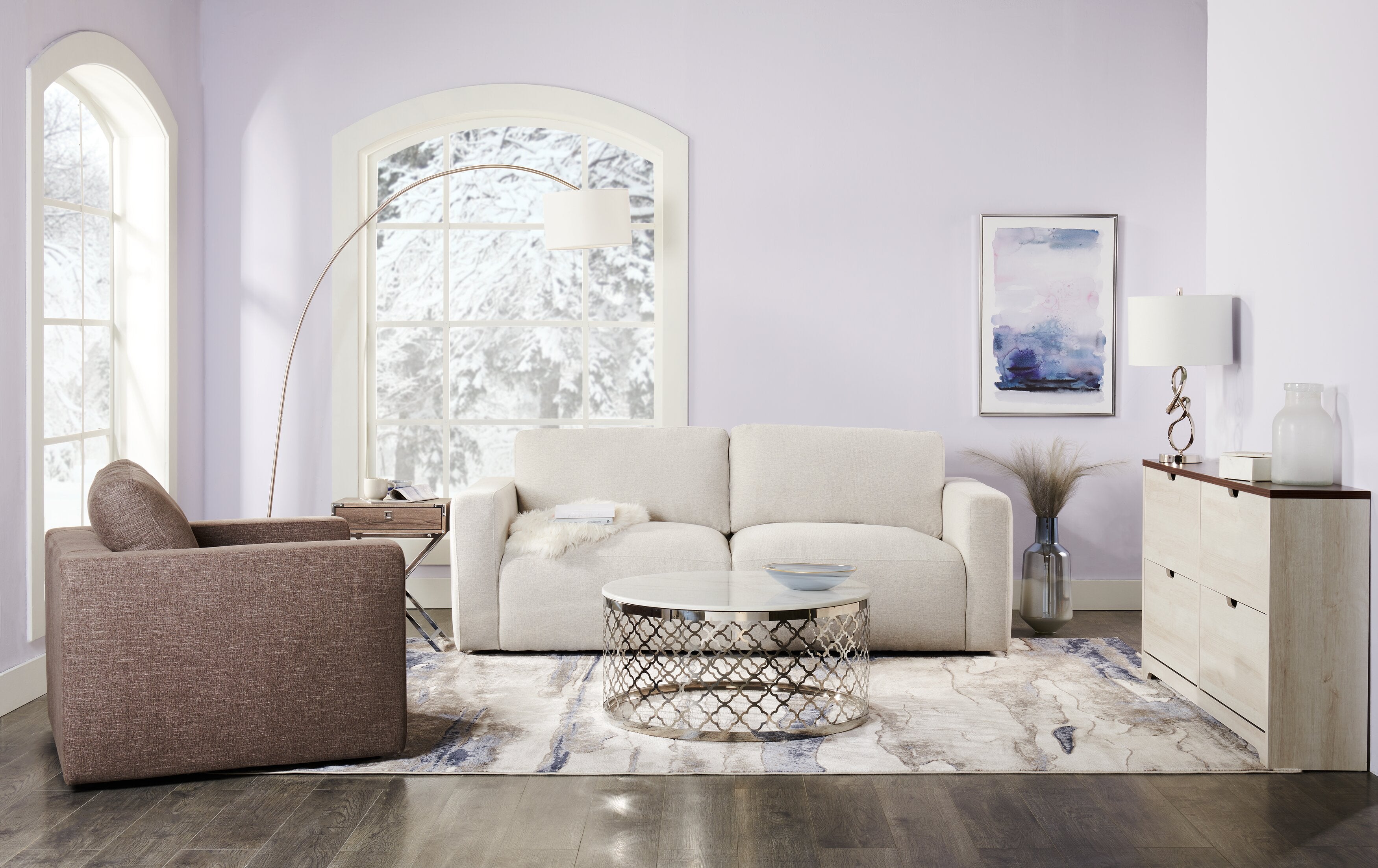 Kort & Co. Lotus 89" Chenille Fabric Sofa with Feather Down Cushions - Linen Grey | Sofa Lotus de Kort & Co. de 89 po en tissu de chenille avec coussins en duvet et plumes - gris lin