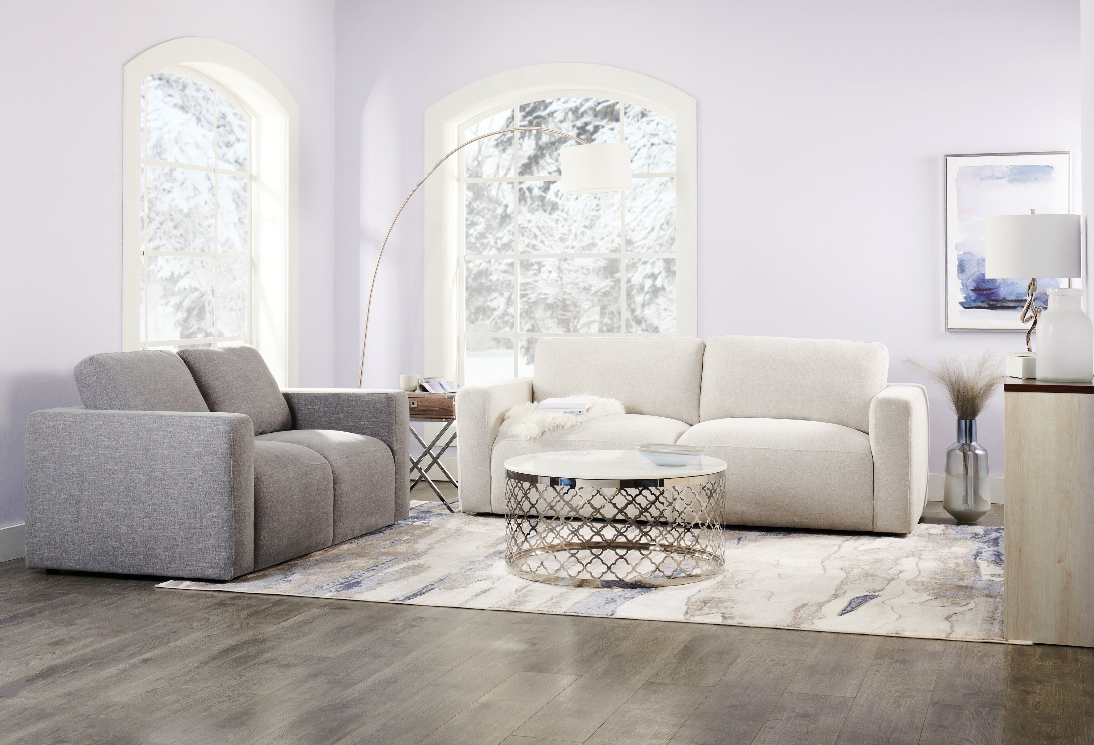 Kort & Co. Lotus 89" Chenille Fabric Sofa with Feather Down Cushions - Linen Grey | Sofa Lotus de Kort & Co. de 89 po en tissu de chenille avec coussins en duvet et plumes - gris lin