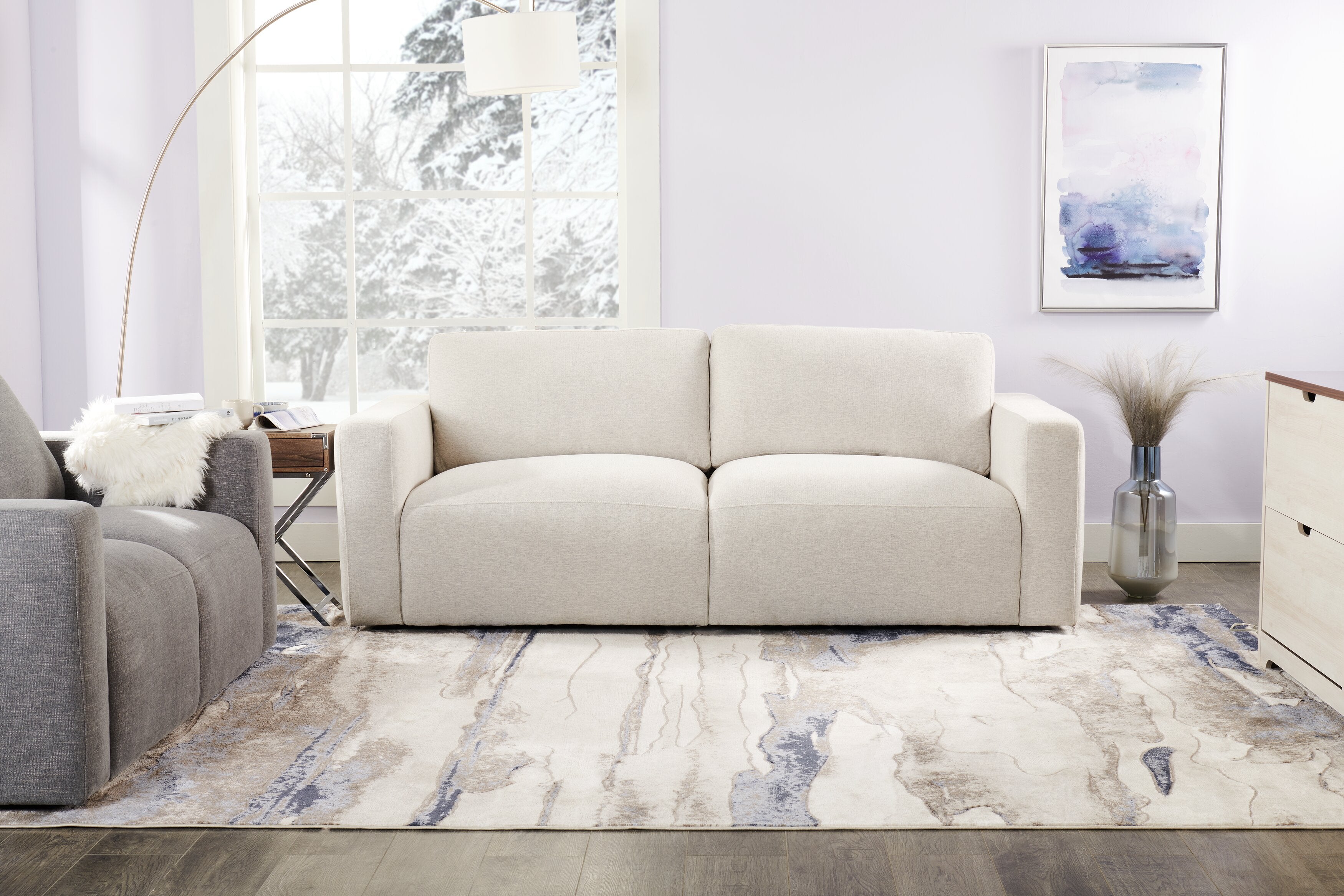 Kort & Co. Lotus 89" Chenille Fabric Sofa with Feather Down Cushions - Linen Grey | Sofa Lotus de Kort & Co. de 89 po en tissu de chenille avec coussins en duvet et plumes - gris lin