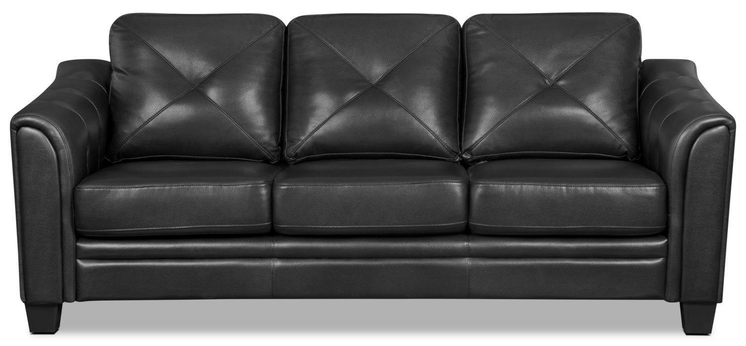 Andi 84" Leather-Look Fabric Sofa with Button Tufting - Black | Sofa Andi de 84 po en tissu d’apparence cuir avec capitonnage - noir