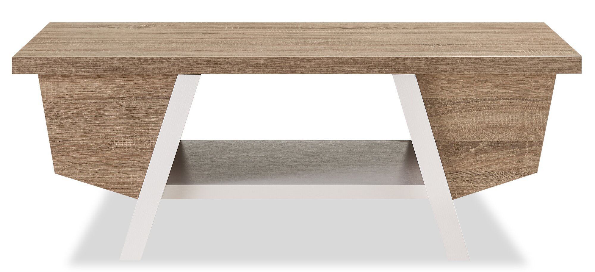 Malik 47.25" Modern Coffee Table with Storage and Shelf - White and Light Brown |Table à café moderne Malik de 47,25 po avec rangement et tablette - blanche et brun clair