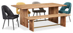 Malta Dining Table, Acacia Wood, Gold Accent, Trestle Base 79"W - Natural Brown | Table de salle à manger Malta de 79 po (L) en acacia avec touches dorées et base à tréteaux - brun naturel